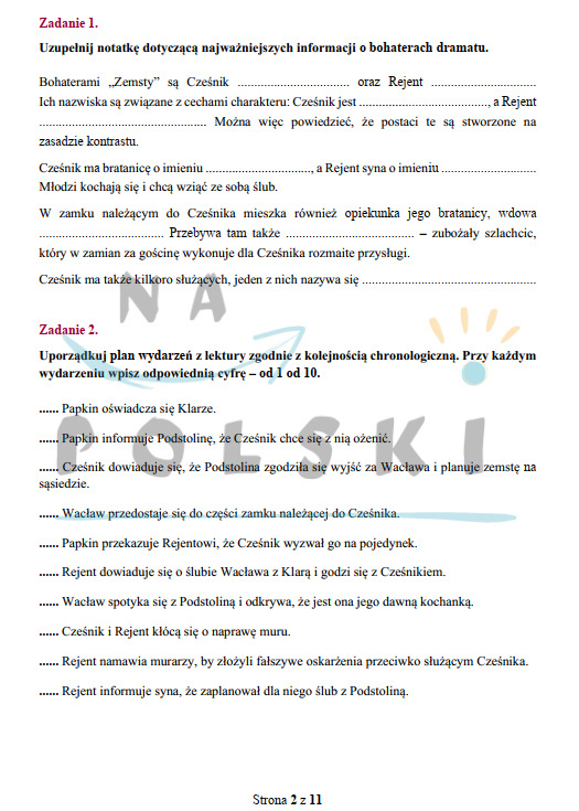 Sprawdzian Z Treści Lektury Zemsta www.napolski.edu.pl